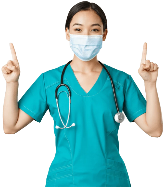 Enfermera apuntando a un listado de consejos.